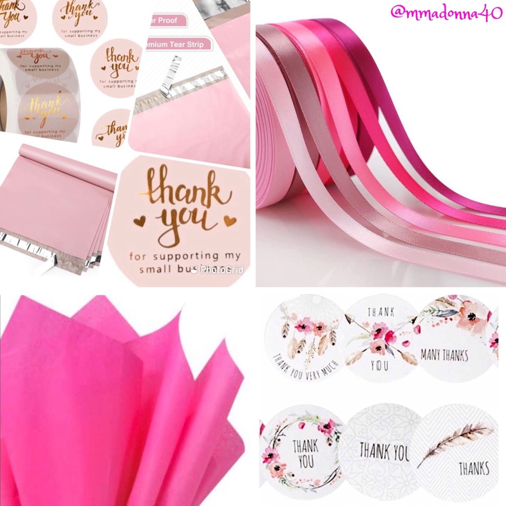 NEW Poshmark Packages "Thank You" Gift Wrap Shipping Supplies Set ~ 5 Items Pink - Picture 1 of 10